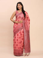 Shree Shyam Fashion Linen Cotton Peach Saree - Distacart