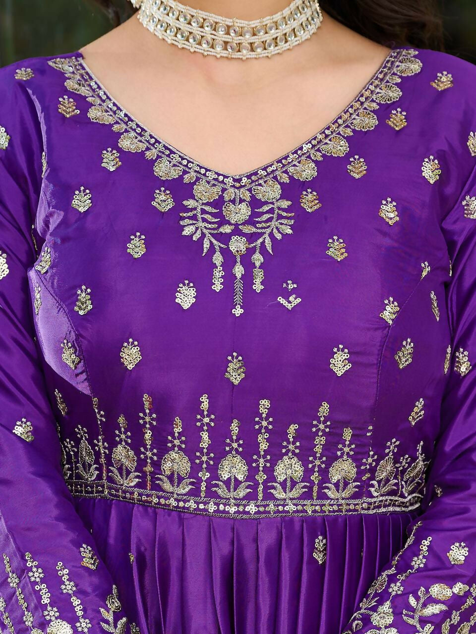 The52 Women's Beautiful American Silk Fabric Embroidery Work Flared Anarkali Pant and Dupatta Set - Distacart