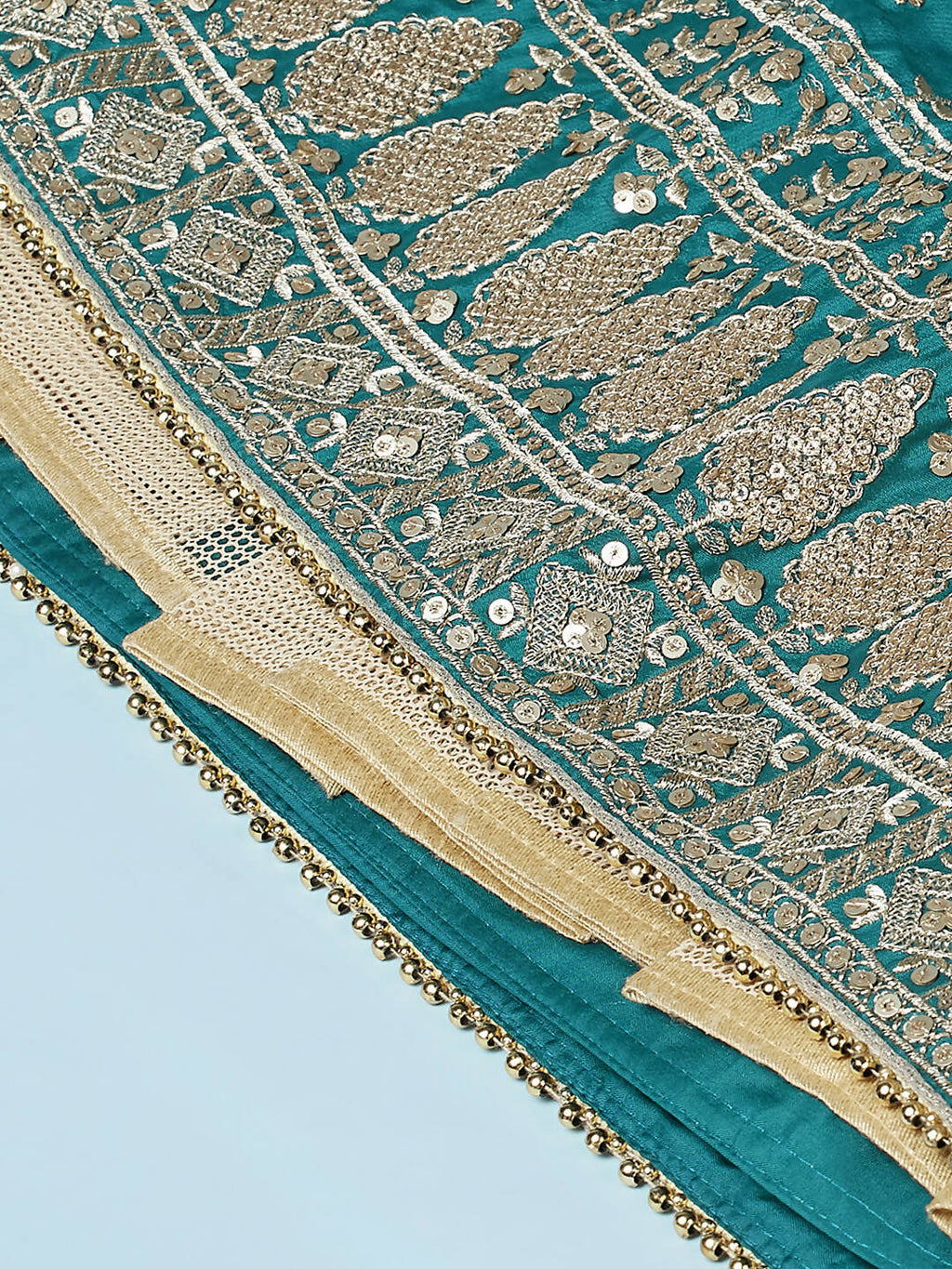 House of Panchhi Green Pure Georgette Sequins Embroidered Lehenga