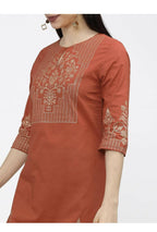 Cheera Embellished Daily Wear Cotton Blend Kurta - Brown