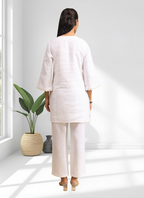 Joban Fashion Off White Linen Embroidered Readymade Cord Set - Distacart