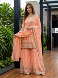 Joban Fashion Orange Georgette Embroidered Sharara Set - Distacart