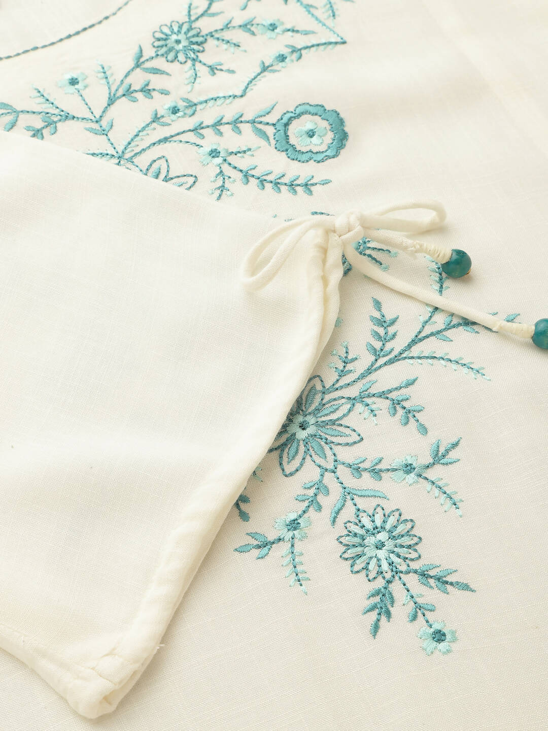 White Poly Rayon Floral Embroidered Top - Zeny