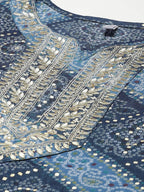 Yufta Women Blue Bandhani Printed Regular Gotta Patti Kurta with Palazzo & With Dupatta