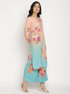 Ahalyaa Women Peach-Coloured Floral Printed Kurta Palazzo Set With Dupatta - Distacart