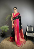 Joban Fashion Black Banarasi Soft Silk Woven Saree - Distacart