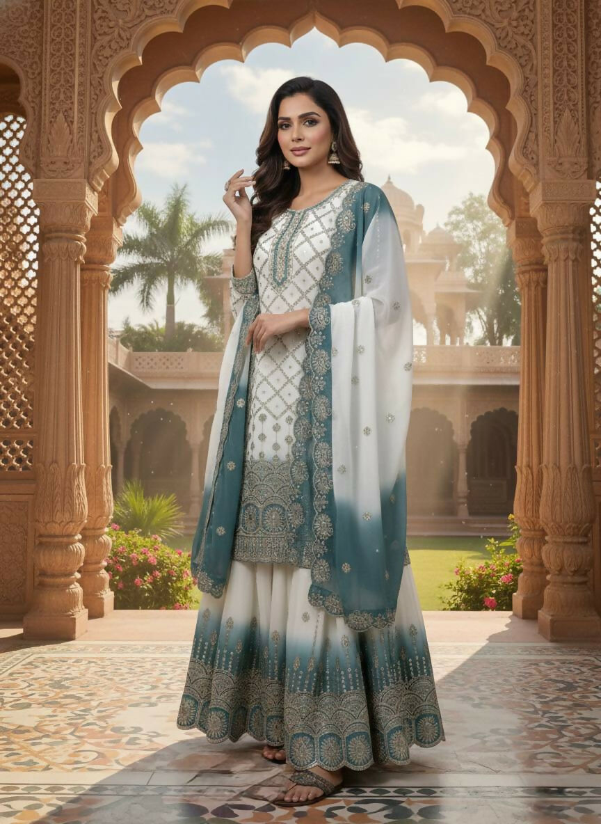 Teeya Creation Multi Color Star Georgette Heavy Embroidery Work Functional Wear Salwar Suit - Distacart