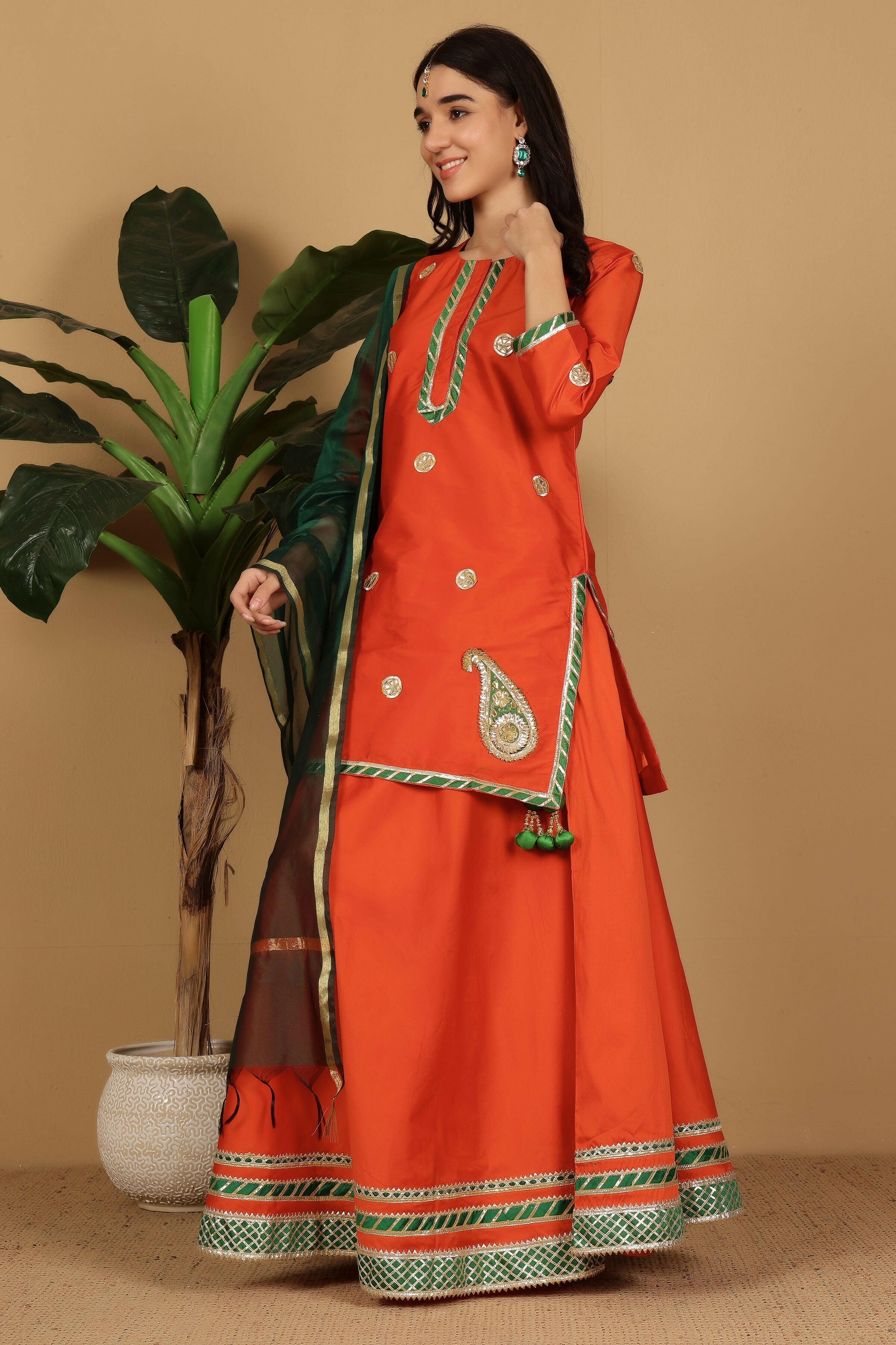 Joban Fashion Orange Taffeta Lehenga Set