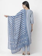 Myshka Women Light Blue Silk Blend Embroidered 3/4 Sleeve Round Neck Kurta Pant Dupatta Set