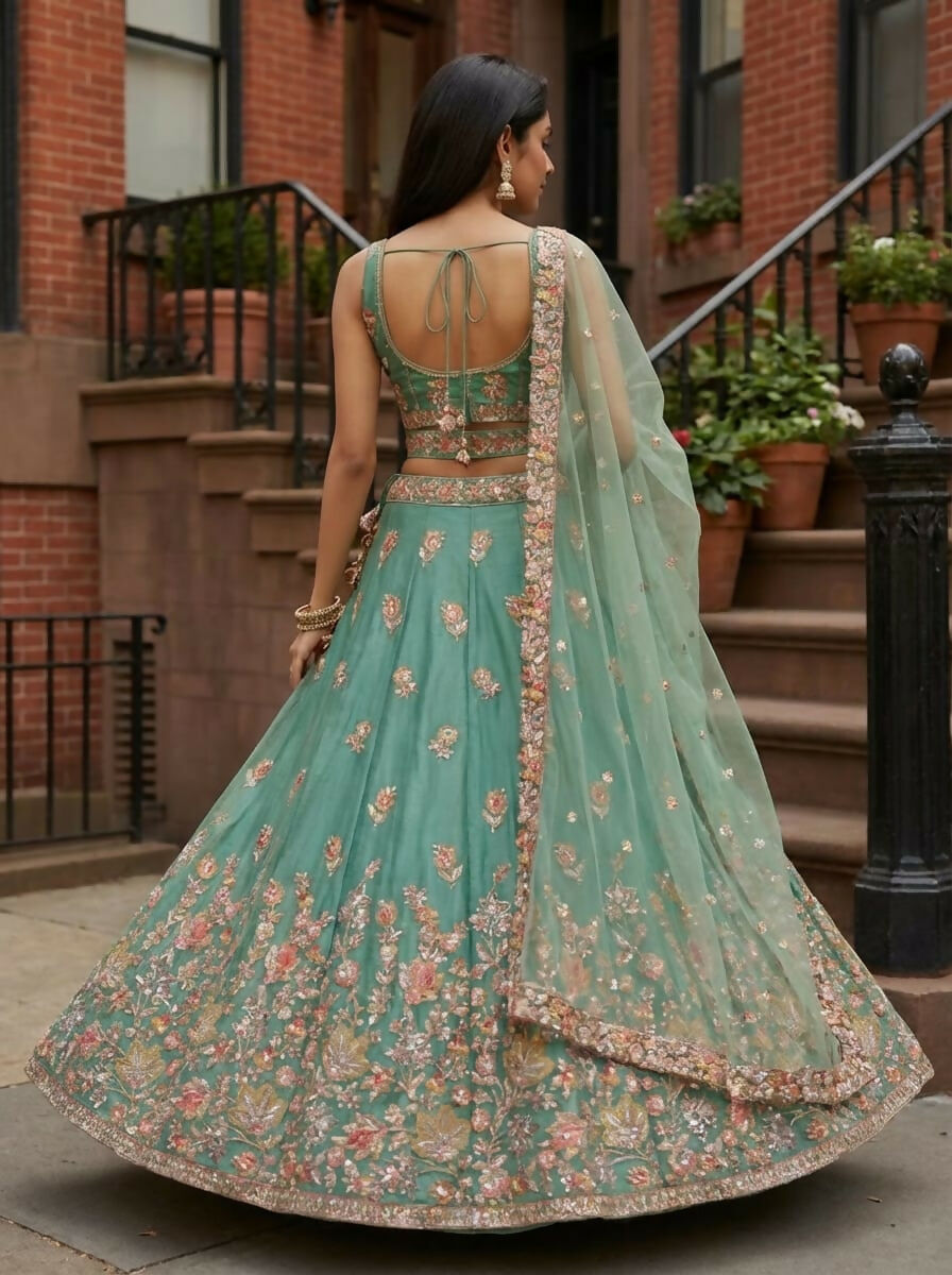 Lehenga Mart Designer Indian Wedding Lehenga Choli-Sky Green - Distacart