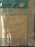 Lorenvalley Fashion Green Soft Silk Woven Design Gold Zari Weaving Saree