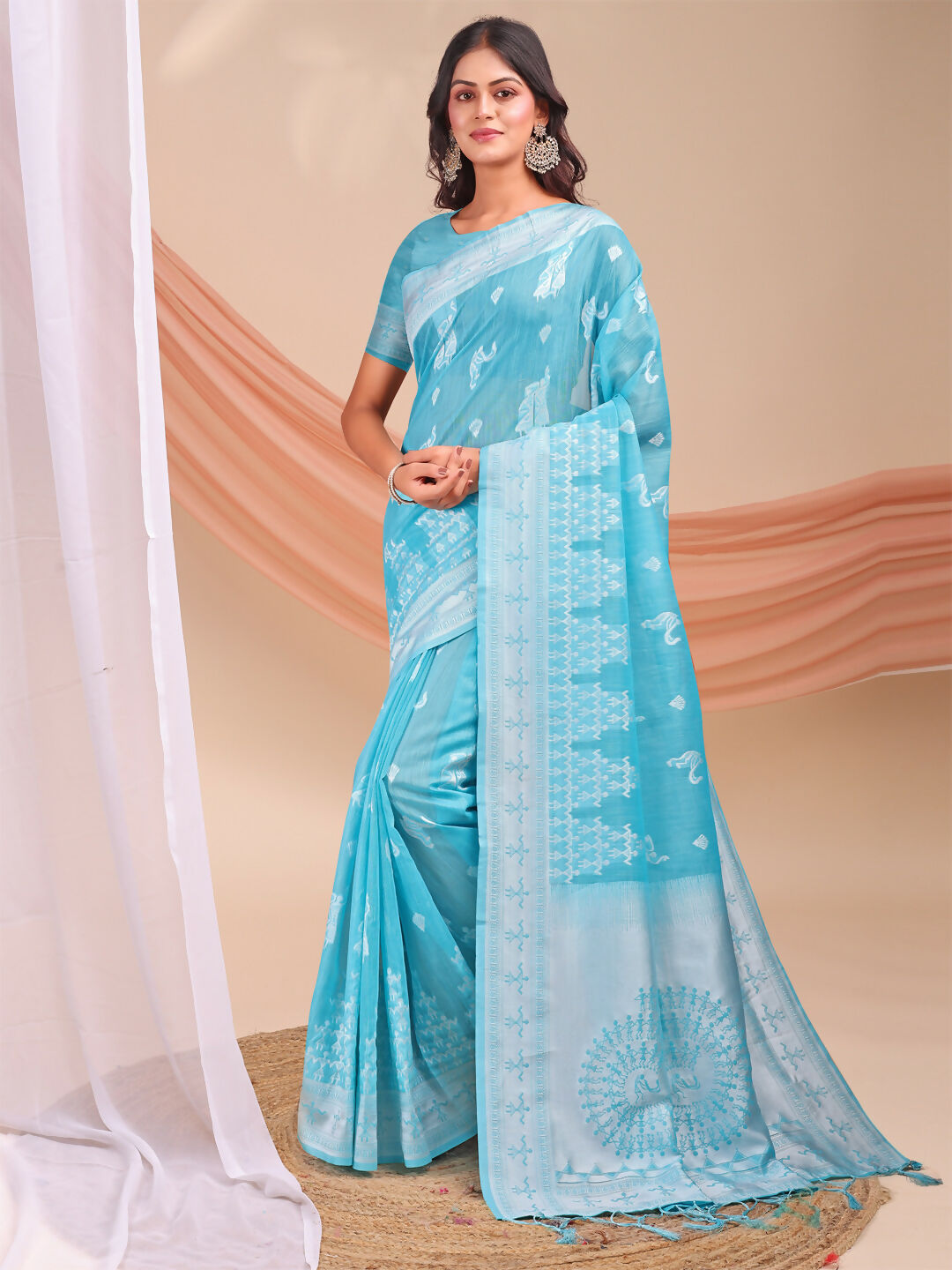 Shree Shyam Fashion Varnika Sky Blue Linen Cotton Saree