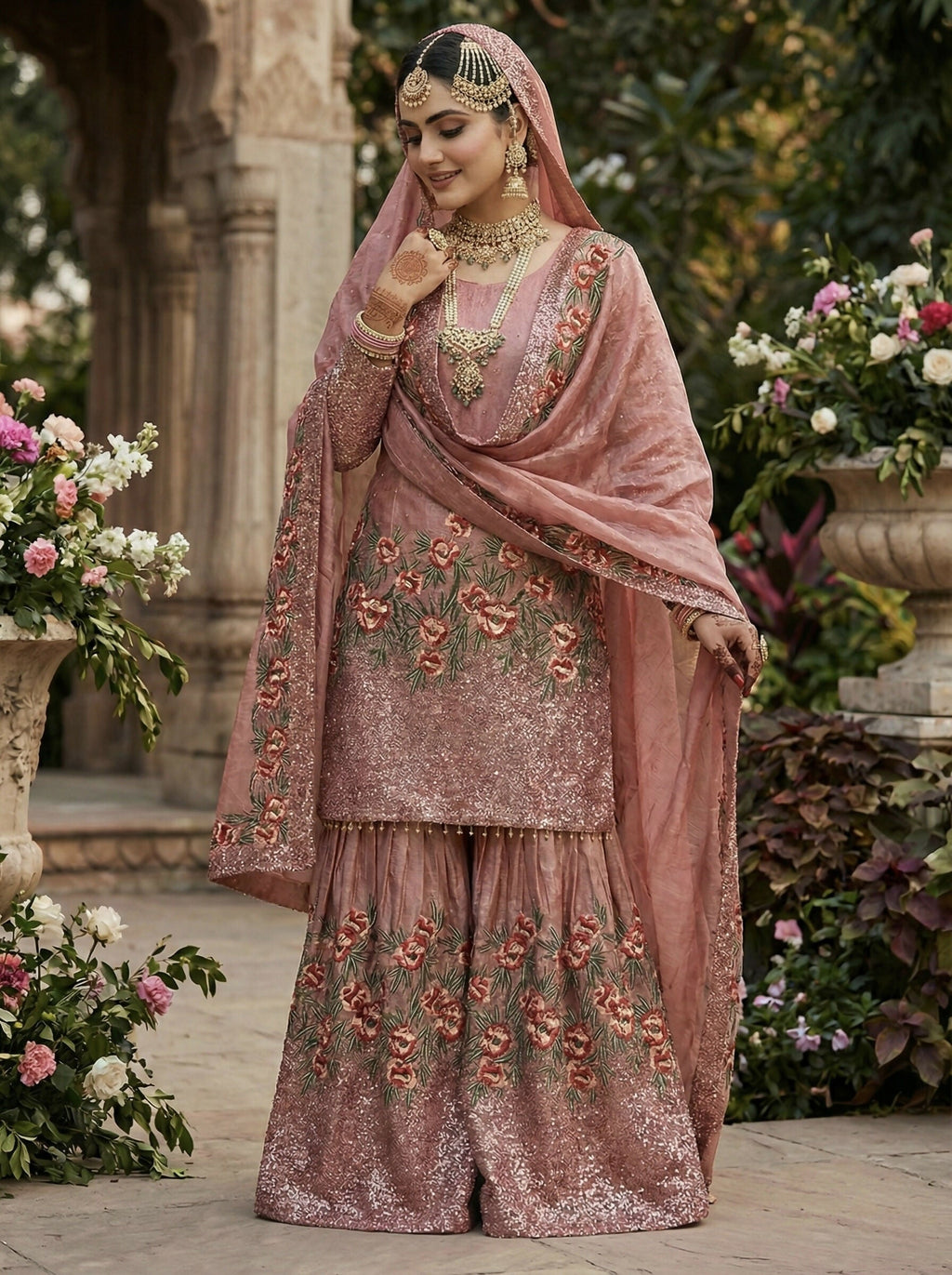 Teeya Creation Peach Fendy Silk Heavy Embroidery Work Party Wear Sharara Suit - Distacart
