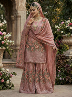 Teeya Creation Peach Fendy Silk Heavy Embroidery Work Party Wear Sharara Suit - Distacart