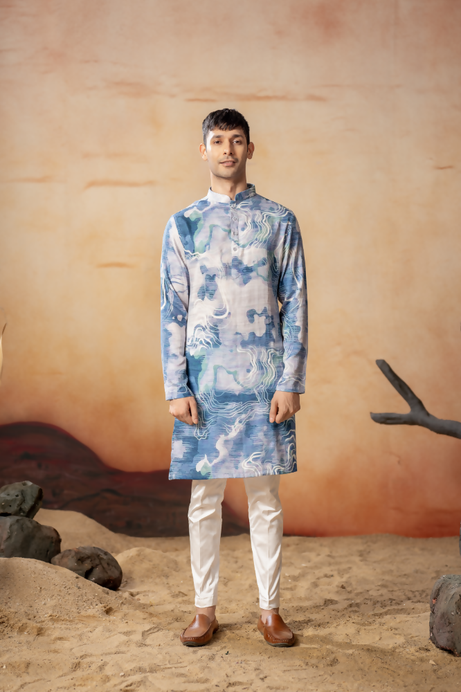 Marble Print Cotton Nehru Jacket Set by Hilo Design