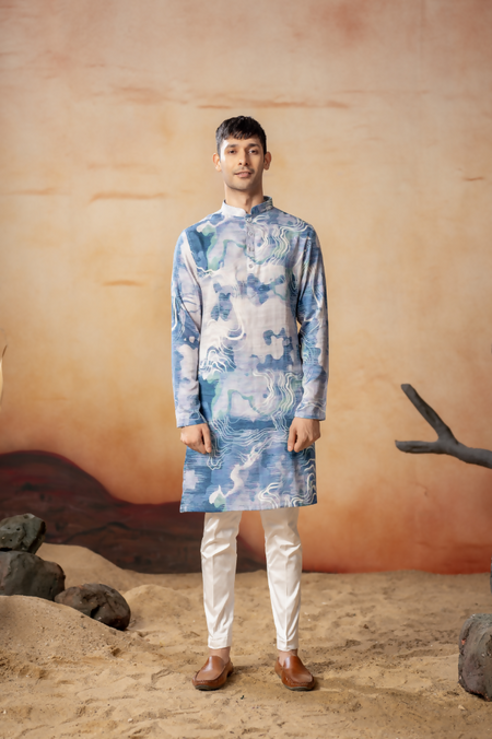 Marble Print Cotton Nehru Jacket Set by Hilo Design