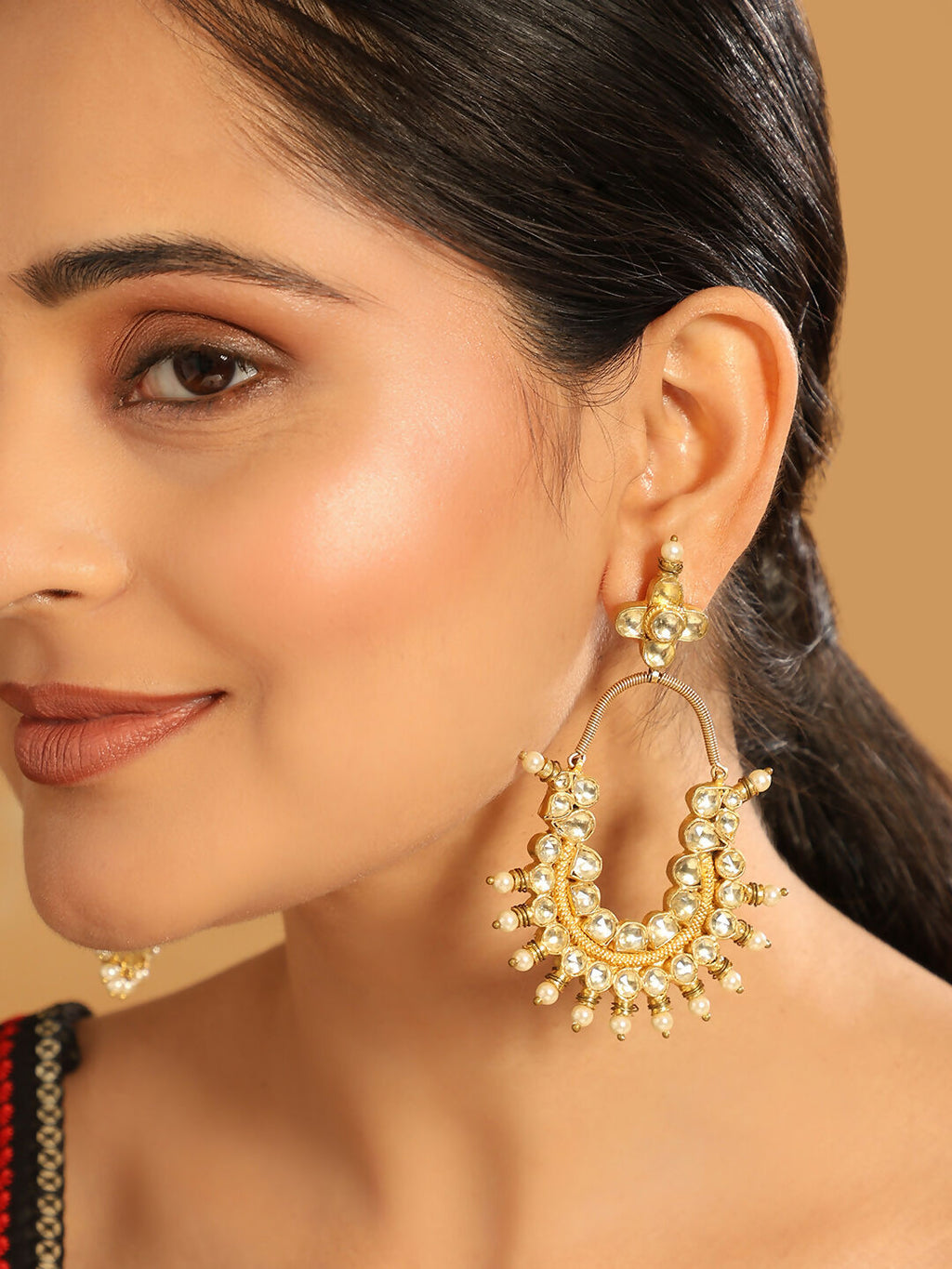 Nuyug 22k Gold Plated Royal Pearl Accent Kundan Earrings - Distacart
