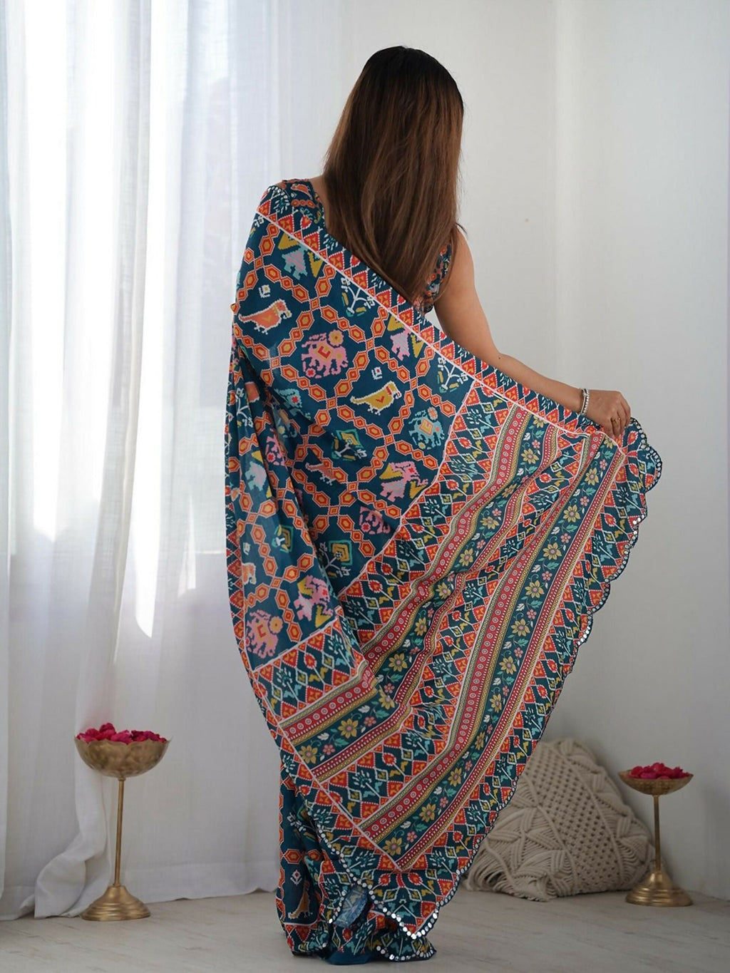 Designer Partywear Georgette Blue Fancy Saree-Durga