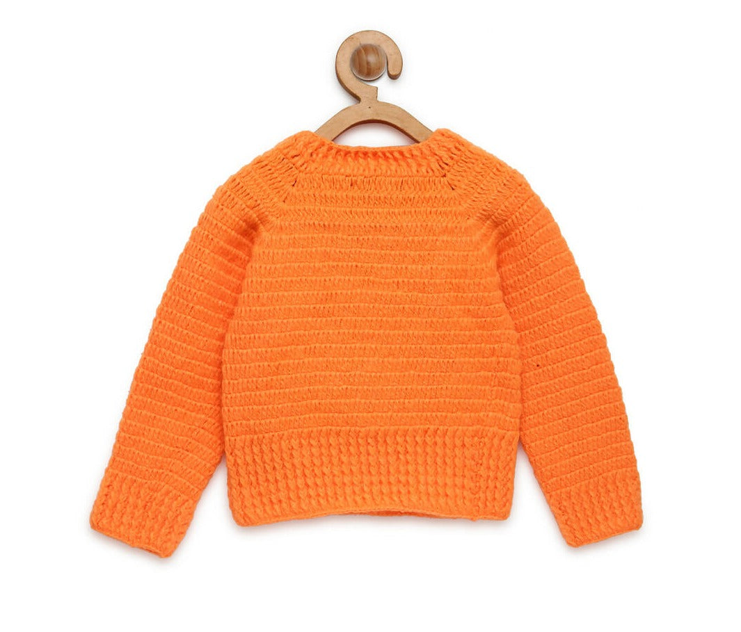 Chutput Kids Castle Design Solid Pullover Sweater - Orange