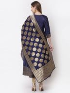 Myshka Blue Color Silk Solid Anarkali Gown With Dupatta