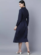 Myshka Women Navy Blue Yellow Printed Shirt Dress - Distacart