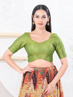 Joban Fashion Green Tissue Elbow Sleeveless Back Open Blouse