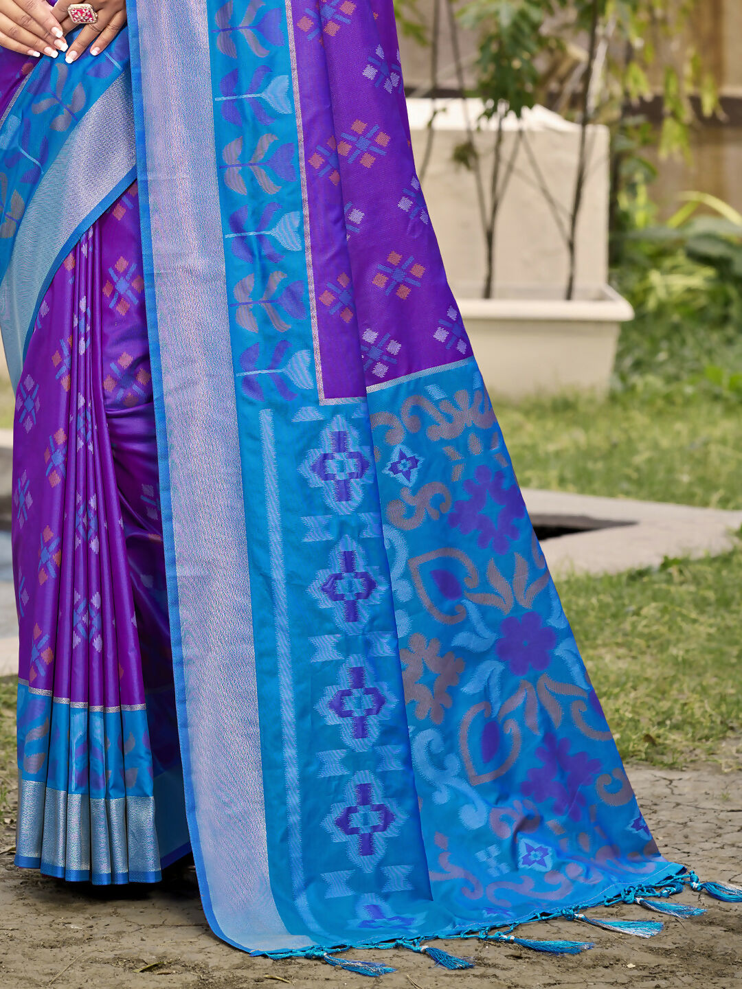 Shree Shyam Fashion Pochampalli Silk Violet Saree - Distacart