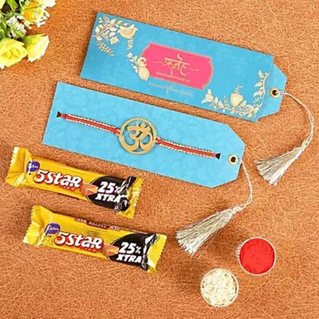 Ethnic Om Metal Rakhi & Cadbury 5 Star Chocolates