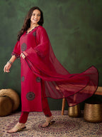 Sangria Zari Sequence Embroidered Kurta & Trouser With Dupatta