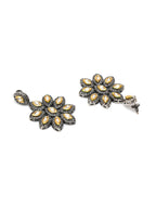 Dual Tone Kundan Flower Studs (silver) - Ruby Raang - Distacart