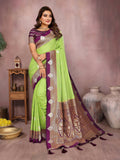 Aastha Fashion Parrot Green Silk Sarees Weaving Saree - Distacart