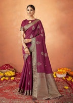 Maroon Tusser Silk Woven Design Saree With Unstitched Blouse Piece - Norita Royal Pradha