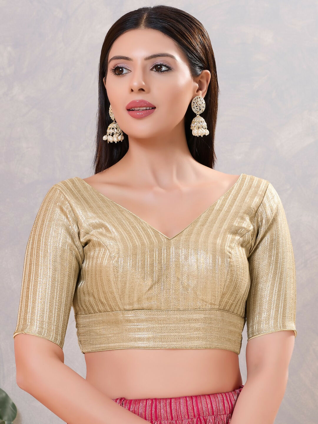 Joban Fashion Women Jacquard Light-Gold Stitched Blouse