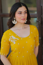 Joban Fashion Yellow Georgette Sequence Embroidery Work Gown - Distacart