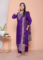 Miravan Womens Purple Muslin Straight Kurta And Palazzo With Dupatta Suit Set - Distacart