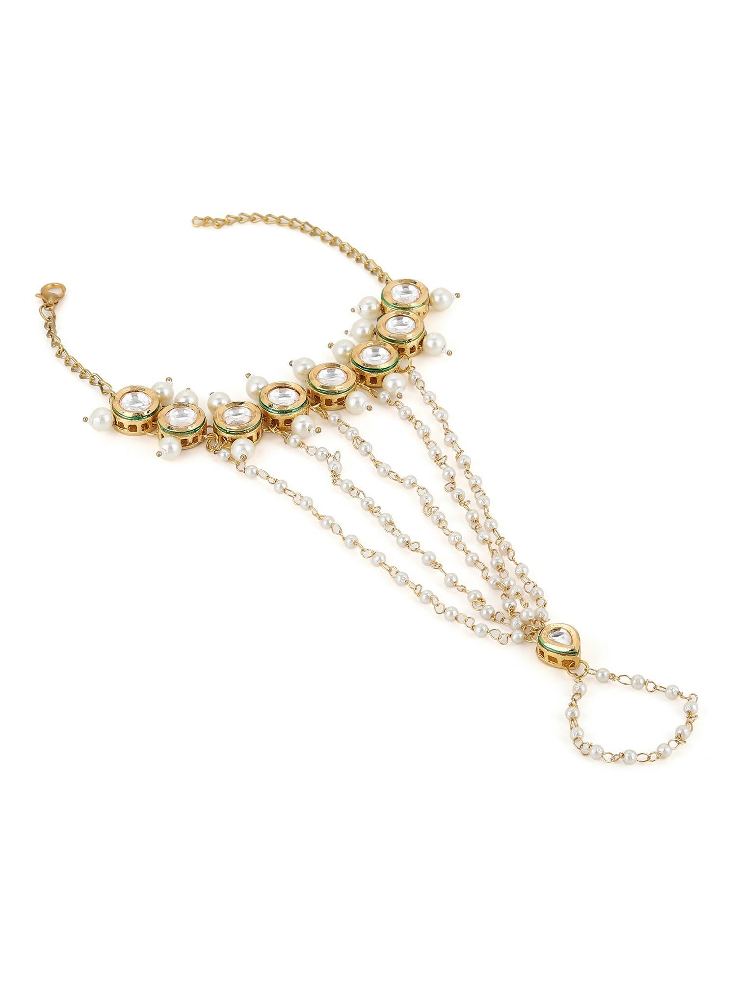 Women's Gold-Toned White Brass Kundan Gold-Plated Link Bracelet - Ruby Raang - Distacart