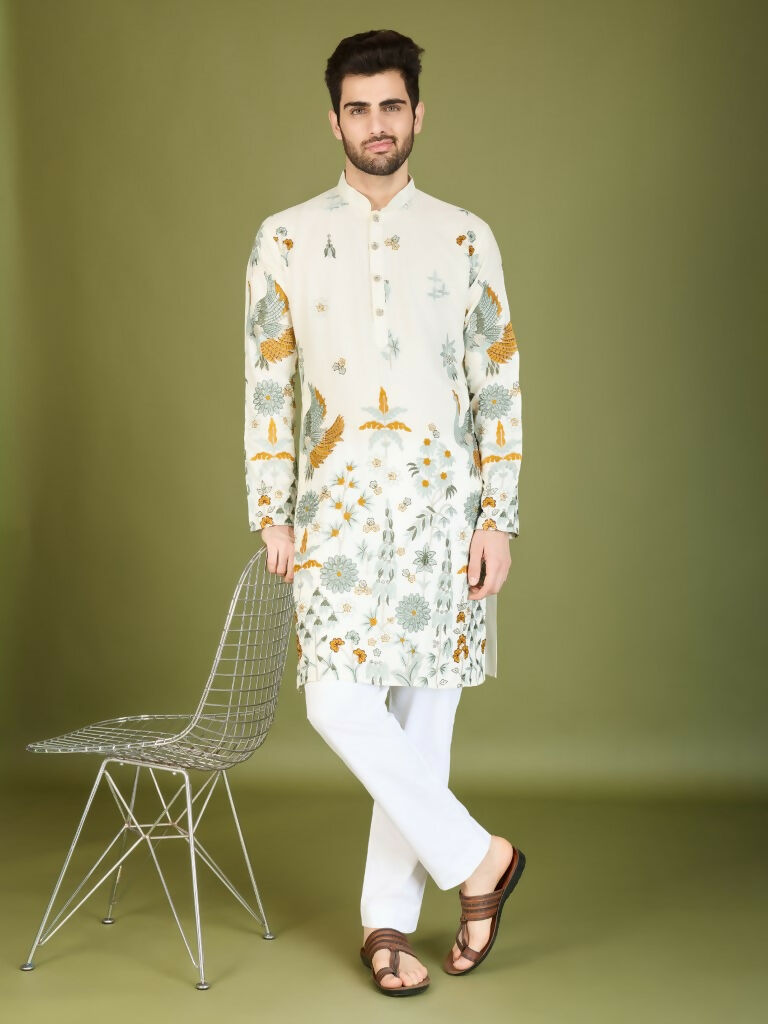 Vastranavya Exclusive Wedding Wear Viscose Rayon Thread Embroidered Work Kurta
