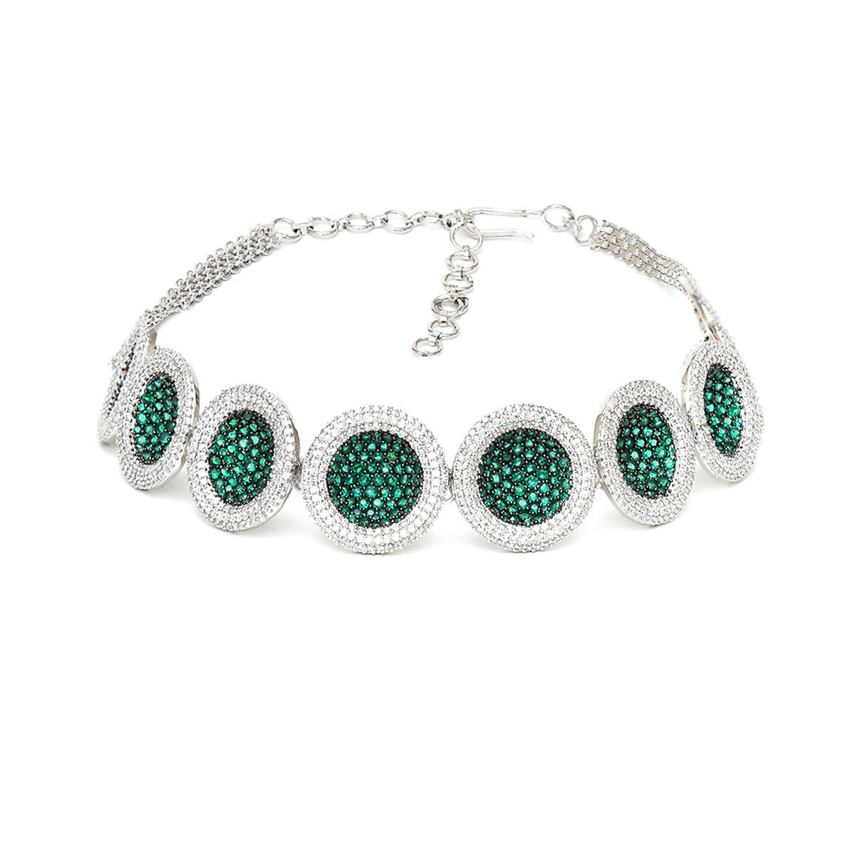 Jade Diamond and Stone Neckpiece with Studs- Ruby Raang
