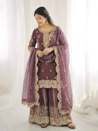 Teeya Creation Onion Color Fendy Silk Embroidery Work Wedding Wear Salwar Suit - Distacart