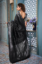 DEIANA'S Beautiful Designer Golden zari Soft Lichi Silk Saree - Black