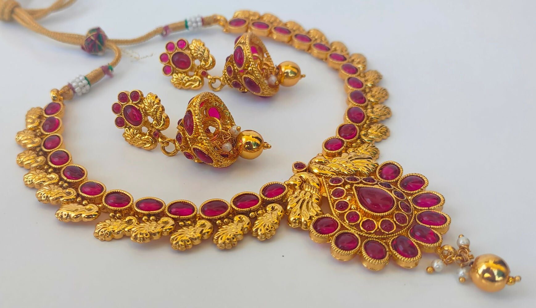 Trendy Pink kemp Peacock Necklace Set - Distacart