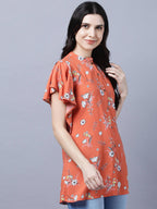 Myshka Stylish Orange Viscose Short Sleeve Women's Top - Distacart
