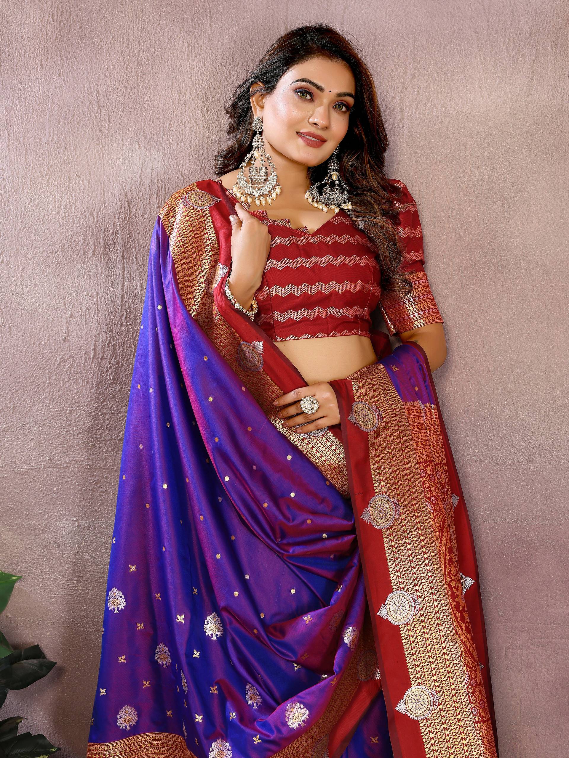 Aastha Fashion Violet Silk Sarees Weaving Saree - Distacart