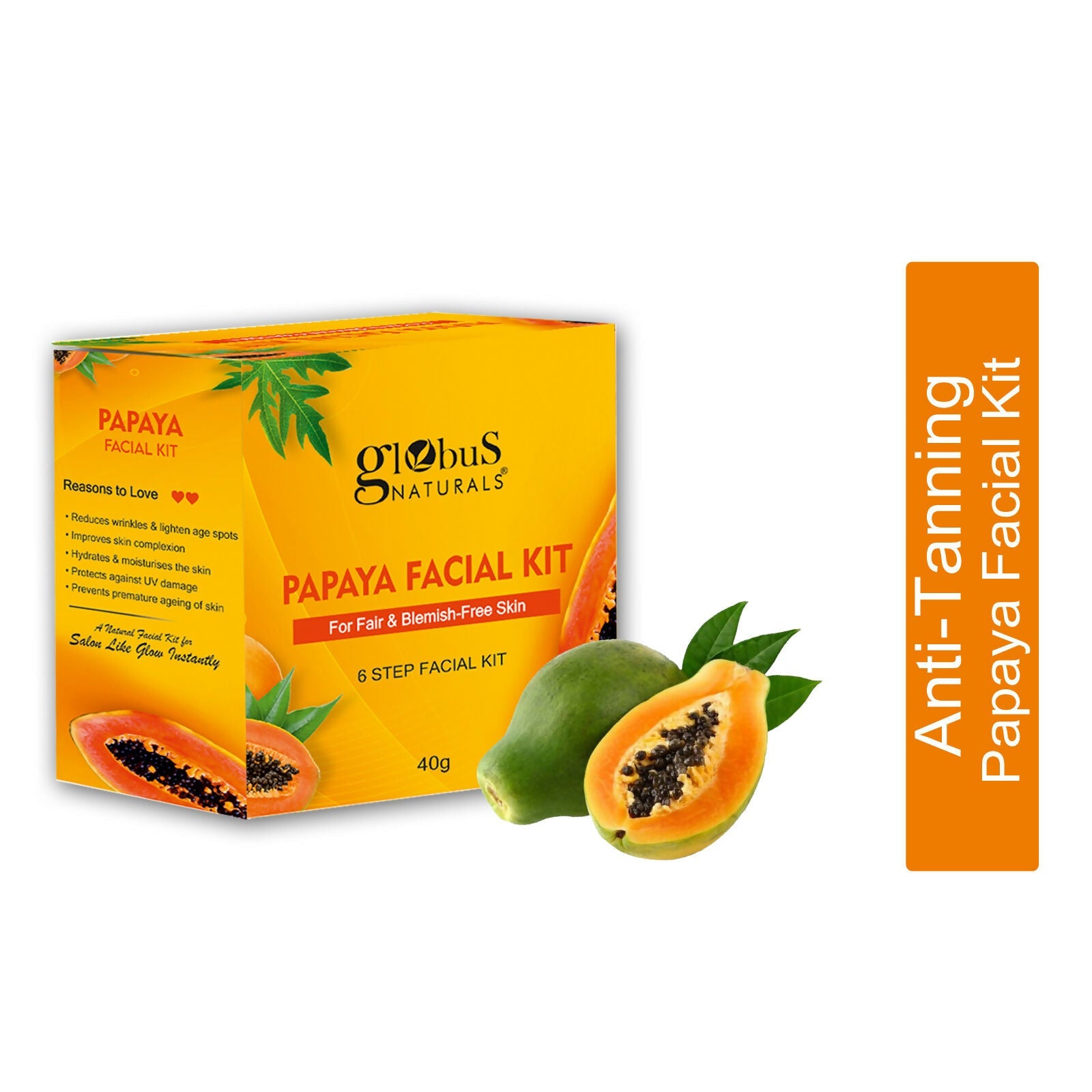 Globus Naturals Papaya Facial Kit For Blemish Free Skin & Anti-Pigmentation, 6 Steps - Distacart