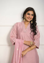 Festive Wear Ethnic Peach Viscose chanderi Stitched Suit With Dupatta - Nisha