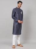 Classic Silk Kurta With Motif Embroidery by Hilo Design