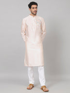 Coral Charm Traditional Embroidered Silk Kurta by Hilo Design