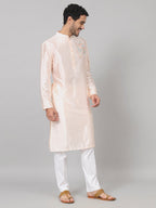 Coral Charm Traditional Embroidered Silk Kurta by Hilo Design