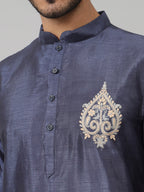 Classic Silk Kurta With Motif Embroidery by Hilo Design