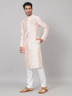 Coral Charm Traditional Embroidered Silk Kurta by Hilo Design
